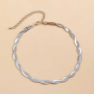 Auramma Collections Elegant Silver Herringbone Flat Snake Surface Intertwined Design Necklace Choker