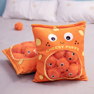 Auramma Collections Funky Kawaii Cheesy Puff Velvet Finish Snack Pack Plushie Fluffy Smiley Balls