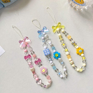 Auramma Collections Funky Kawaii Clear Pink Blue Yellow Ribbon Flower Heart Cube Bead Phone Charm