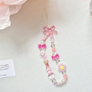 Auramma Collections Funky Kawaii Clear Pink Blue Yellow Ribbon Flower Heart Cube Bead Phone Charm