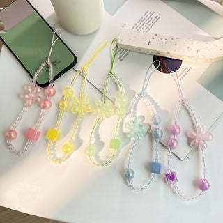 Auramma Collections Funky Kawaii Clear Pink Yellow Green Blue Purple Bead Matching Color Flower Cube Phone Charm