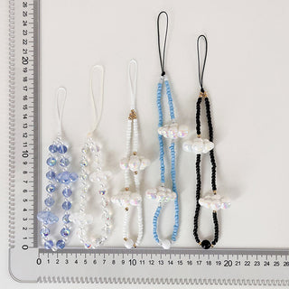Auramma Collections Funky Kawaii Clear Solid White Blue Black Bead Radiant Heart Phone Charm