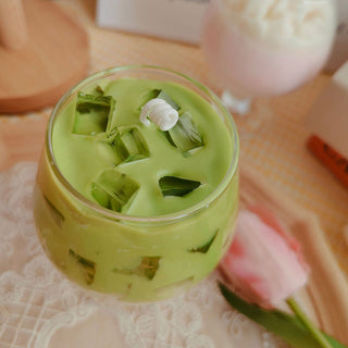 Auramma Collections Funky Kawaii Creative Realistic Iced Matcha Latte Glass Scented Candle