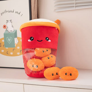 Auramma Collections Funky Kawaii Cute Blushing Goji Berry Tea Soft Fleece Plushie Removable Fluffy Orange Balls