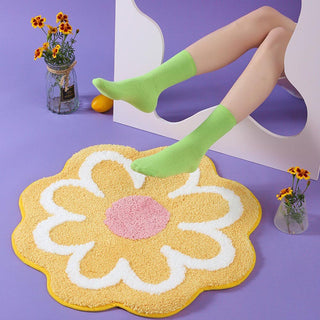 Auramma Collections Funky Kawaii Cute Yellow Purple Green Pink Blue White Daisy Area Bedside Rug
