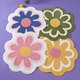Auramma Collections Funky Kawaii Cute Yellow Purple Green Pink Blue White Daisy Area Bedside Rug