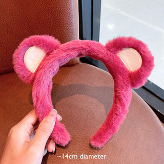Auramma Collections Funky Kawaii Fluffy Plush Strawberry Pink Red Bear Ears Hair Band