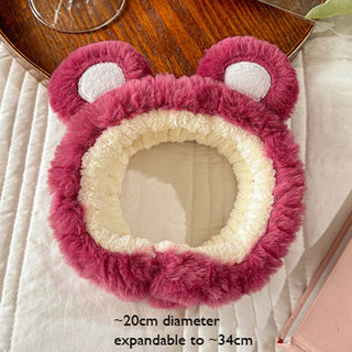 Auramma Collections Funky Kawaii Fluffy Plush Strawberry Pink Red Bear Ears Headband
