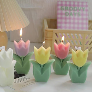 Auramma Collections Funky Kawaii Pastel Color Purple Pink Yellow Green Tulip Flower Scented Candle