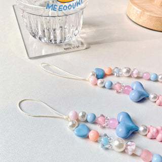 Auramma Collections Funky Kawaii Pink Blue Heart Ribbon Star Bead Phone Charm