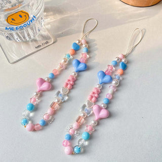 Auramma Collections Funky Kawaii Pink Blue Heart Ribbon Star Bead Phone Charm
