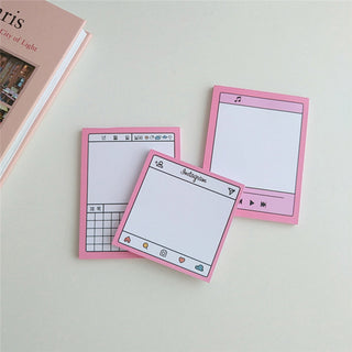 Auramma Collections Funky Kawaii Pink Frame Social Media Blog Music Screen Non Sticky Memo Note Pad Set