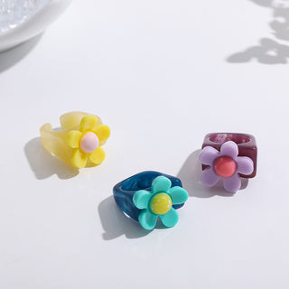 Auramma Collections Funky Kawaii Resin One Size Bicolor Yellow Pink Blue Purple Red Ring Set