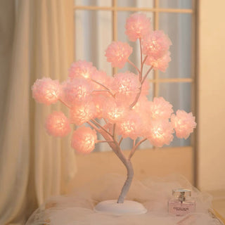 Auramma Collections Funky Kawaii Spring Elegant Pink White Blue Chiffon Hydrangea Flower Tree Night Ambient Desk Table Bedroom Living Room LED Light