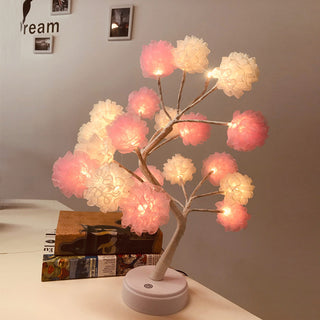 Auramma Collections Funky Kawaii Spring Elegant Pink White Blue Chiffon Hydrangea Flower Tree Night Ambient Desk Table Bedroom Living Room LED Light