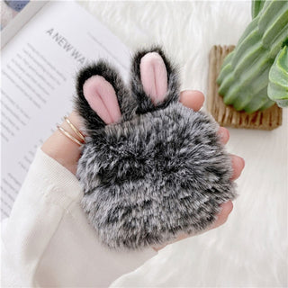 Auramma Collections Furry Cozy Black Pink Bunny Rabbit Ears Plush AirPods Pro Case
