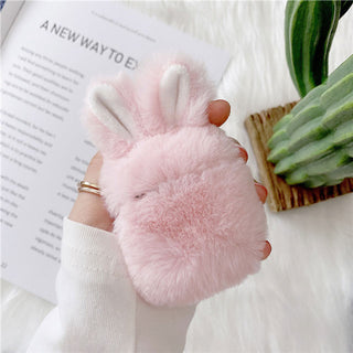 Auramma Collections Furry Cozy Pink Bunny Rabbit Ears Plush AirPods 1 2 Case