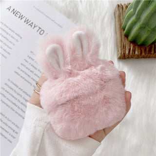 Auramma Collections Furry Cozy Pink Bunny Rabbit Ears Plush AirPods Pro Case