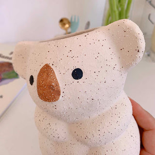 Auramma Collections Cute Ceramic Freckles Glossy Koala Baby Mama Design Practical Home Decor Pen Brush Holder Indoor Planter Vase