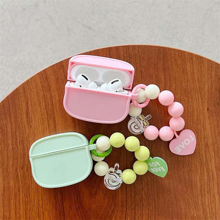 Auramma Collections Macaroon Color Pink Green Yellow Blue Matching Beaded Charm TPU Case AirPods 1 2 3 Pro