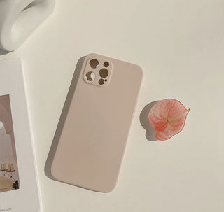 Auramma Collections Matte Plain Light Beige Case Matching Flower Petal Shaped Pull Out Grip for iPhone 12 11 Pro Max Mini X XS XR 7 8 Plus