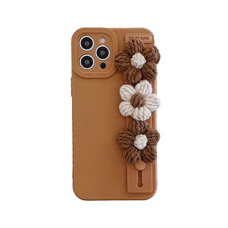 Auramma Collections Matte Plain White Caramel TPU Case Matching Slide Decorated with White Caramel Knitted Flowers for iPhone 13 12 11 Pro Max Mini X XS XR 7 8 Plus