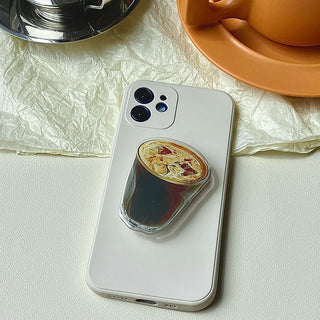 Auramma Collections Cute Funny Iced Americano Pull Out Grip Off White TPU Case iPhone 14 13 12 11 Pro Max Plus Mini X XS XR 7 8