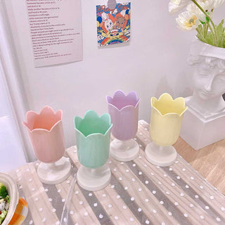 Auramma Collections Cute Japanese Style Pastel Green Yellow Purple Pink Tulip Holder For Pencil Pen Makeup Paint Brushes