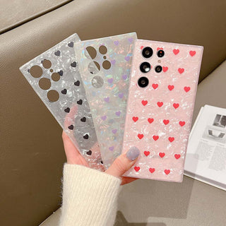 Auramma Collections Plain Clear Opaque Shell Style Black Purple Red Hearts Pattern Soft TPU Samsung Galaxy Case S22 S21 S20 Ultra Plus FE Note 20 10