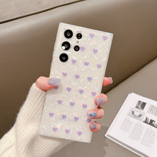Auramma Collections Plain Clear Opaque Shell Style Black Purple Red Hearts Pattern Soft TPU Samsung Galaxy Case S22 S21 S20 Ultra Plus FE Note 20 10