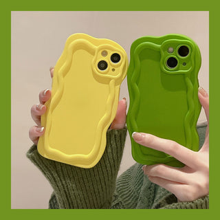 Auramma Collections Plain Color Matte Funky Wavy Shape Frame Avocado Green Sunny Yellow Rose Red Lavender Purple TPU Case iPhone 14 13 12 11 Pro Max Plus