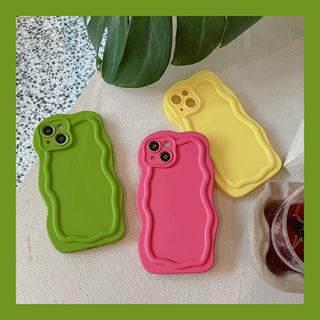 Auramma Collections Plain Color Matte Funky Wavy Shape Frame Avocado Green Sunny Yellow Rose Red Lavender Purple TPU Case iPhone 14 13 12 11 Pro Max Plus