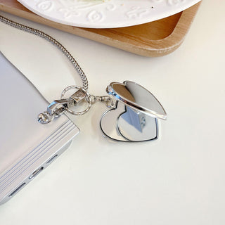 Auramma Collections Plain Cool Metallic Silver Bag Shaped Puffy TPU Case Chain Heart Mirror For iPhone 14 13 12 11 Pro Max Plus X XS XR
