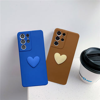 Auramma Collections Plain Matte Blue Brown Heart Soft TPU Case Samsung Galaxy S21 S20 Ultra Plus Note20 A52 A02