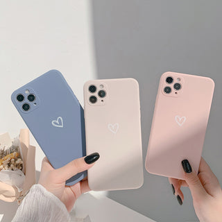 Auramma Collections Plain Matte Line Heart Dusty Pink Elegant Blue Cream White TPU Case iPhone 14 13 12 11 Pro Max Plus