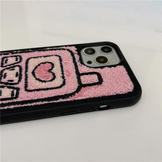 Auramma Collections Plush Pink Heart Brick Cell Mobile Phone Winter TPU Case iPhone 15 14 13 12 11 Pro Max