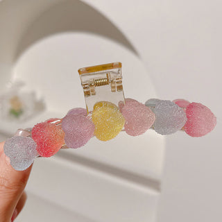 Auramma Collections Rainbow Color Heart Shaped Clear Gummy Sugar Coated Hair Claw