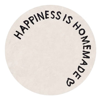 Auramma Collections Round White Faux Wool Black Happiness Home Bedroom Living Area Rug