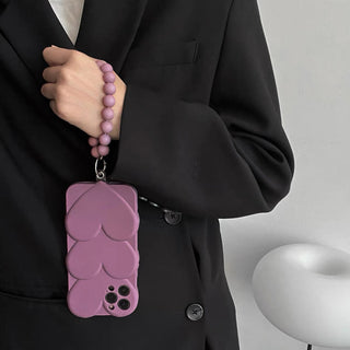 Auramma Collections Soft Matte 3D Purple Triple Heart Shaped Bead Charm TPU Case iPhone 14 13 12 11 Pro Max Plus