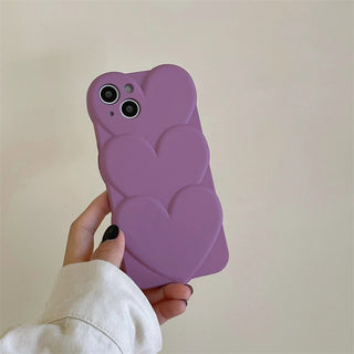 Auramma Collections Soft Matte 3D Purple Triple Heart Shaped Bead Charm TPU Case iPhone 14 13 12 11 Pro Max Plus