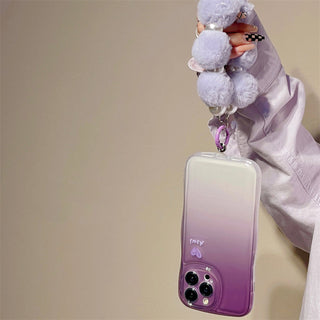 Auramma Collections Wavy Cushion Jello Soft Gradient Purple Fluffy Plush Ball Charm TPU Case iPhone 14 13 12 11 Pro Max