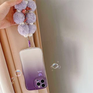 Auramma Collections Wavy Cushion Jello Soft Gradient Purple Fluffy Plush Ball Charm TPU Case iPhone 14 13 12 11 Pro Max