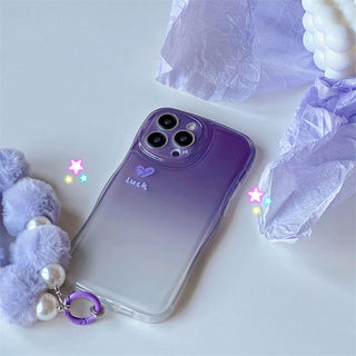 Auramma Collections Wavy Cushion Jello Soft Gradient Purple Fluffy Plush Ball Charm TPU Case Samsung Galaxy S22 S21 S20 Ultra FE