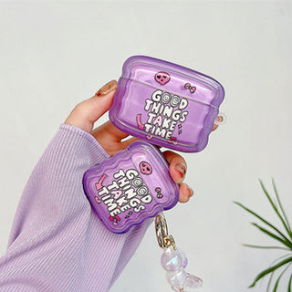Auramma Collections Wavy Edge Clear Purple Y2K Style Good Things Skull Ribbon Quote Soft TPU Case AirPods 1 2 3 Pro