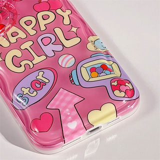 Auramma Collections Wavy Edge Cushion Pink Y2K Style Colorful Happy Girl Design Heart Charm Soft TPU Case iPhone 14 13 12 11 Pro Max Plus