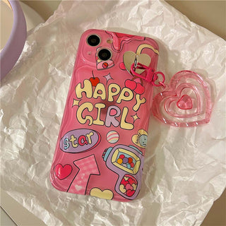 Auramma Collections Wavy Edge Cushion Pink Y2K Style Colorful Happy Girl Design Heart Charm Soft TPU Case iPhone 14 13 12 11 Pro Max Plus