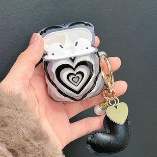 Auramma Collections Wavy Edge Y2K Style Black White Groovy Heart Matching Charm Soft TPU Case AirPods 1 2 3 Pro