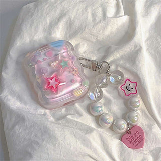 Auramma Collections Wavy Edge Y2K Style Opaque Colorful Hearts Stars Matching Beaded Charm Soft TPU Case AirPods 1 2 3 Pro