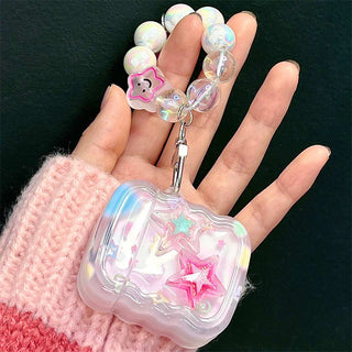 Auramma Collections Wavy Edge Y2K Style Opaque Colorful Hearts Stars Matching Beaded Charm Soft TPU Case AirPods 1 2 3 Pro