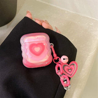 Auramma Collections Wavy Shape Pink Red Groovy Heart Matching Charm Soft TPU Case AirPods 1 2 3 Pro
